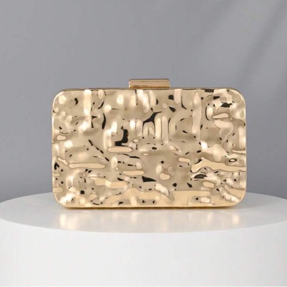 Handbags - Gold Textured Metal Clutch - Evening Bag
